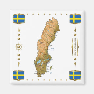 Carte Suède + Magnet des drapeaux