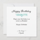 CARTE SUEET KOALA THÈME ANNIVERSAIRE DE ENFANT CAKE (Dos)