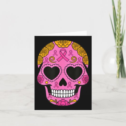 Carte Sugar Skull Breast Cancer Awareness Nk Ribbon Cala (Devant)