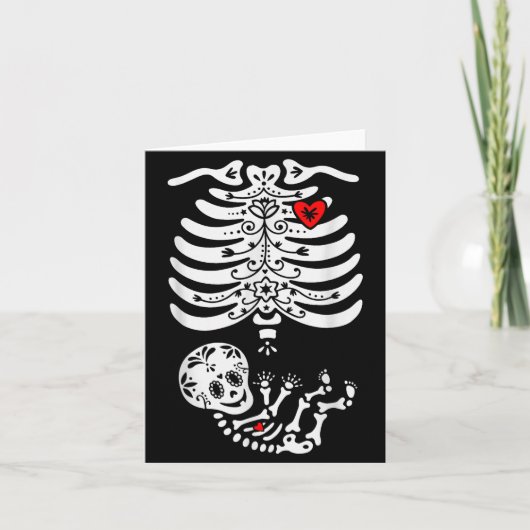 Carte Sugar Skull Skeleton Halloween Pregnancy Annouceme (Devant)