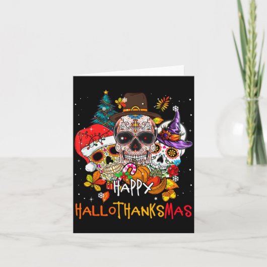 Carte Sugar-skull Skeleton Halloween Xmas Happy Hallotha (Devant)