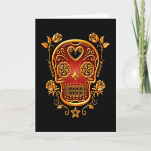 Carte Sugar Skull with Roses, yellow and red