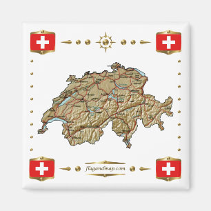 Carte Suisse + Magnet des drapeaux