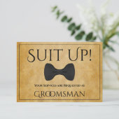 Carte Suit Be My Groomsman Faux Parchment Card (Debout devant)