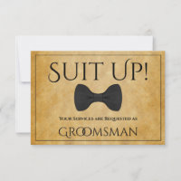 Suit Be My Groomsman Faux Parchment Card