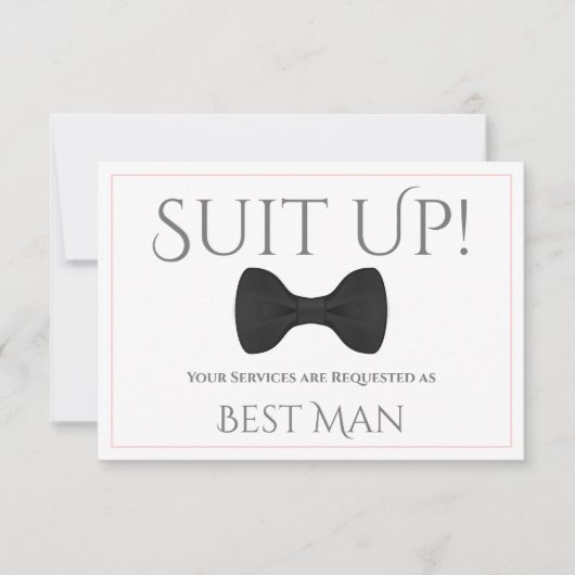 Carte Suit Up Be My Best Man Cravate noire avec rose (Devant)