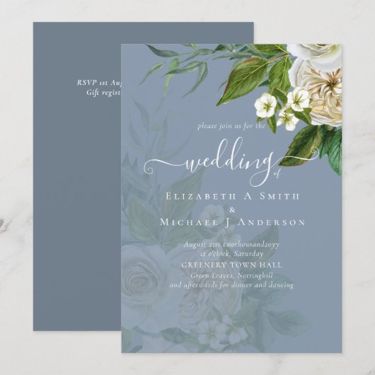 Carte Suite Mariage Sublime - Roses Blanches (Devant / Derrière)