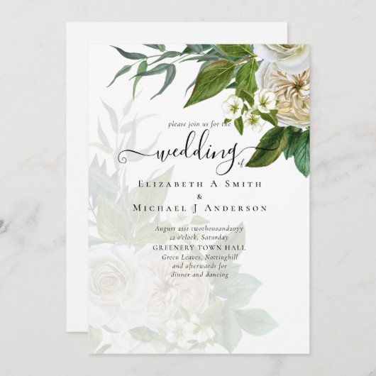 Carte Suite Mariage Sublime - Roses Blanches (Devant / Derrière)