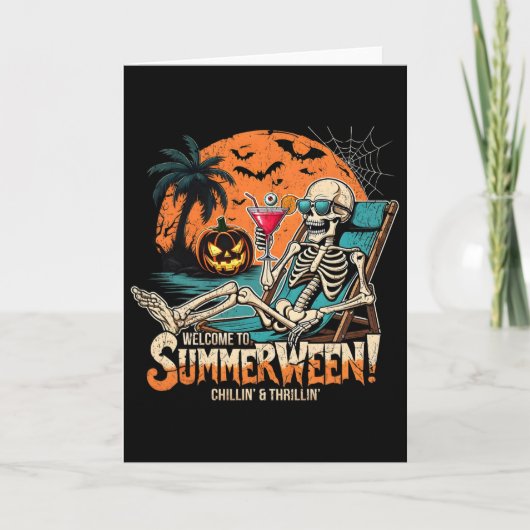 Carte Summerween Skeleton Beach Halloween Art Tropical (Devant)