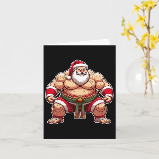 Carte Sumo Père Noël Japonais Wrestler Japon Cool Noël (Fleur jaune)