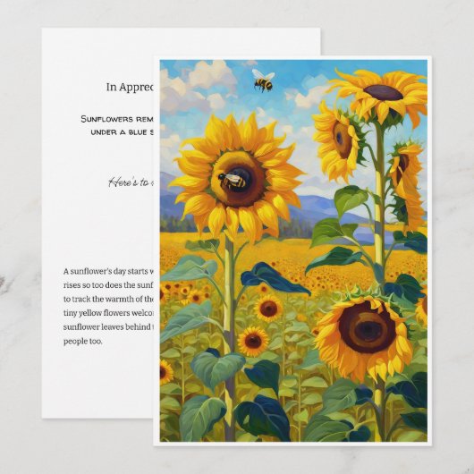 Carte Sunflower A Note Chevée (Devant / Derrière)