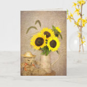 Carte Sunflower bouquet and teddy bear thinking of you (Fleur jaune)