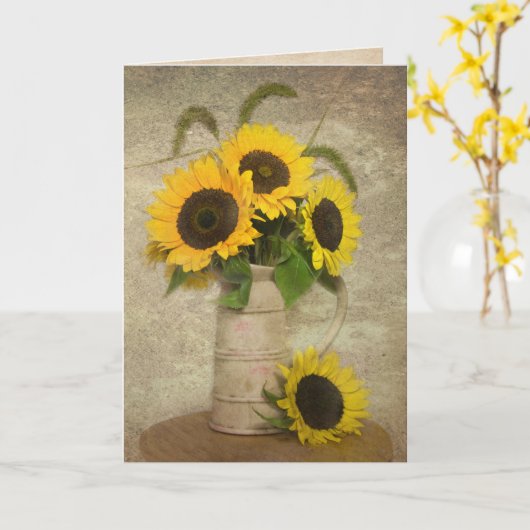 Carte Sunflower bouquet thinking (Fleur jaune)
