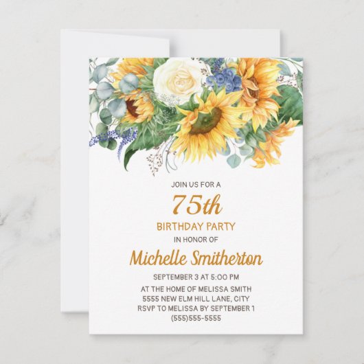 Carte Sunflower Eucalyptus Floral 75e anniversaire (Devant)