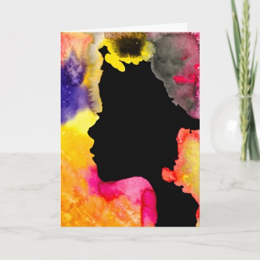 Carte Sunflower lady silhouette watercolor art (Devant)
