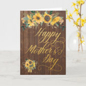 Carte Sunflower Rustic Wood Gold Script Fête des mères (Fleur jaune)