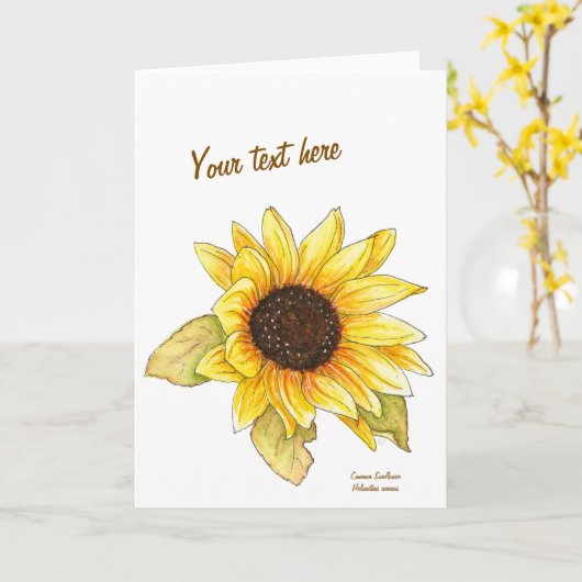 Carte Sunflower watercolor customizable greeting card (Fleur jaune)