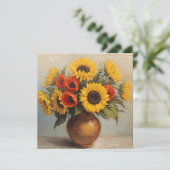 Carte Sunflowers and Red Poppy Flowers Still Life  (Debout devant)