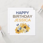 Carte Sunflowers Bouquet Feuille heureux Anniversaire No (Devant/Arrière en situation)