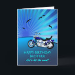 Carte Sunset Brother Birthday Motorbike<br><div class="desc">Bonne carte de frère d'anniversaire avec une moto. Une carte parfaite pour un motard. Une moto bleue avec un coucher de soleil stylisé et des oiseaux volants. N'importe quel passionné de vélo aimera obtenir une carte comme celle-ci.</div>