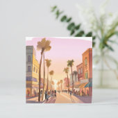 Carte Sunset Coastal Town | Aquarelle côtière des palmie (Debout devant)