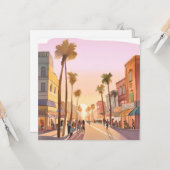 Carte Sunset Coastal Town | Aquarelle côtière des palmie (Devant/Arrière en situation)