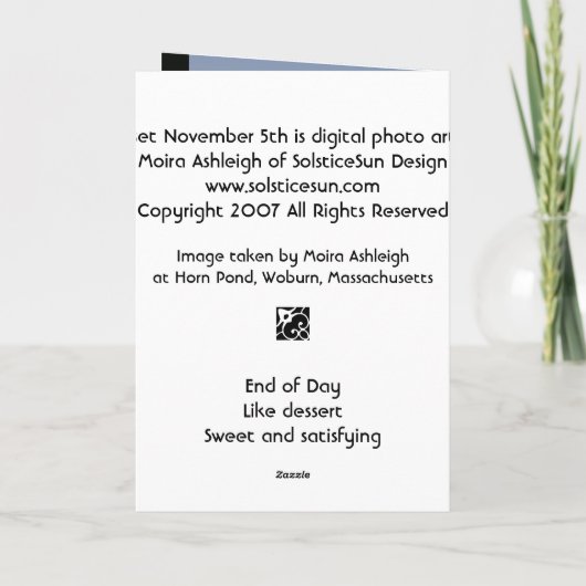 Carte Sunset November 5th (Dos)