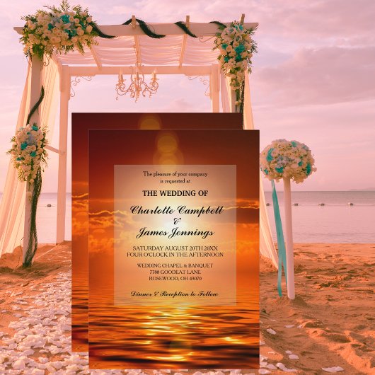 Carte Sunset Orange Golden Sky Sea Gold Wedding Invitati