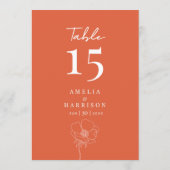 Carte Sunset Orange Mariage élégant 5x7 Numéro de tablea (Dos)