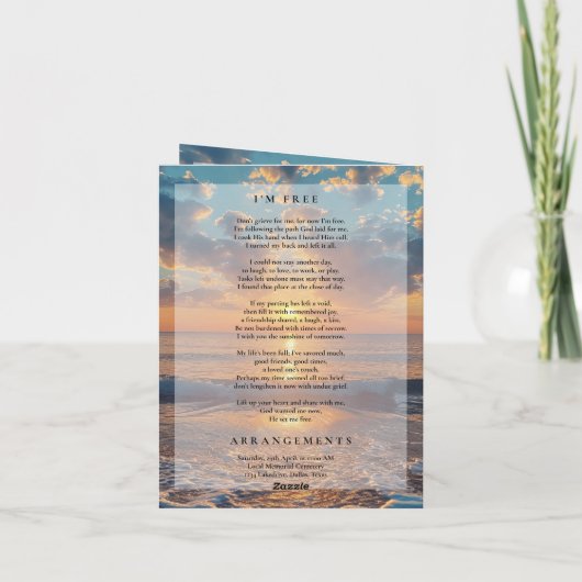 Carte Sunset Photo Memorial Funeral Program Template (Dos)
