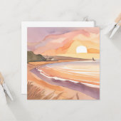Carte Sunset plage | Belle aquarelle peinture (Devant/Arrière en situation)