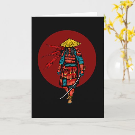 Carte Sunset Samurai Warrior with Katana (Fleur jaune)