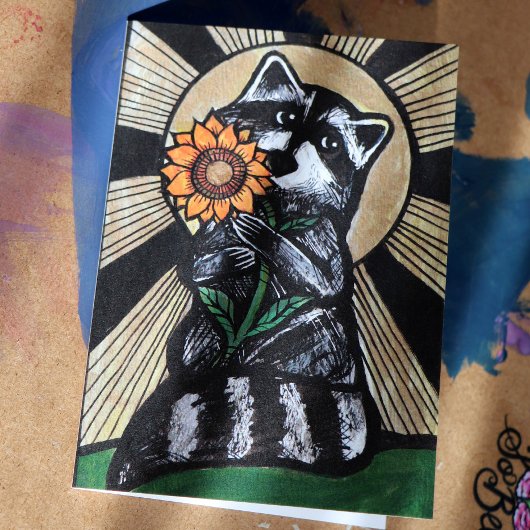 Carte Sunshine Sunflower Raccoon