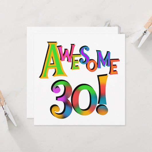Carte Super 30 T-shirts et cadeaux d'anniversaire (Devant/Arrière en situation)