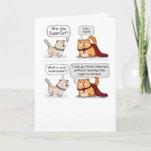 Carte Super Chat Cute Portant Cape Funny Anniversaire