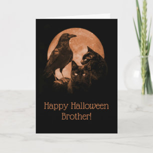Carte Super Cool Halloween Frère avec Raven Cats