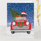 Carte Super Dane Chien Conduite Voiture En Neige Noël (Fleur jaune)