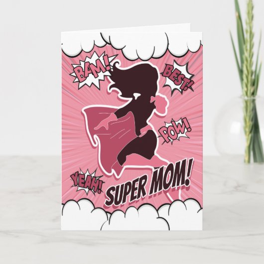 Carte Super héros rose pour la joyeuse fête des mères (Devant)