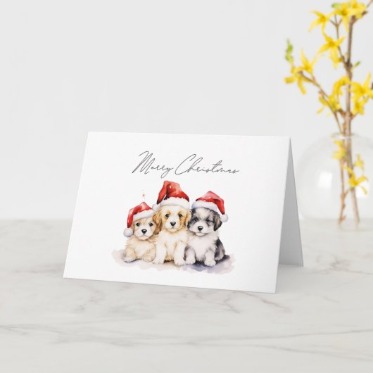 Carte Super mignon chiots de Noël (Fleur jaune)