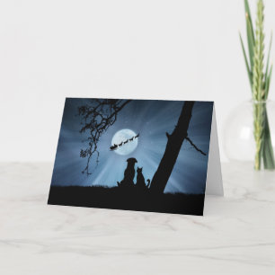 Carte Super mignonne Chien et Chat Joyeux Vacances avec