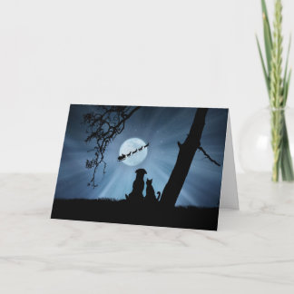 Carte Super mignonne Chien et Chat Joyeux Vacances avec