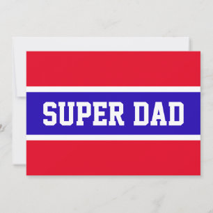 Carte SUPER PAPA Sportif Rouge Blanc Bleu Rayures
