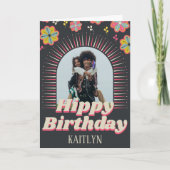 Carte Super Retro Photo Hippy Anniversaire (Devant)