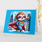 Carte Super Sloth Funny Pixel Art Hero Design de paysage (Fleur jaune)