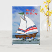 Carte Super voilier en haute mer Anniversaire (Fleur jaune)