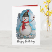 Carte Superbe aquarelle de bonhomme de neige (Fleur jaune)