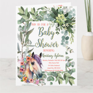 Carte Superbe aquarelle Floral Horse Baby shower