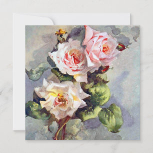 Carte Superbe Elégante Roses Rose Aquarelle Peinture