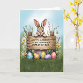 Carte Superbe lapin de grand neveu dans l'herbe Oeufs de (Fleur jaune)