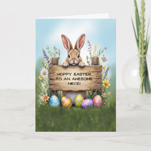 Carte Superbe Lapin de nièce dans l'herbe avec oeufs de 